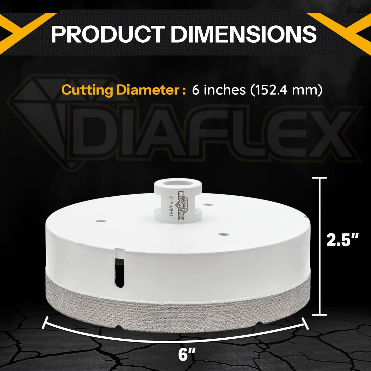 Diaflex Premium Brazed Core Bit – 6" Diamond Hole Saw for Porcelain, Ceramic, Stone, Dekton – 5/8"-11 Thread – Fast Clean Cuts – Vacuum Brazed – Wet or Dry Use