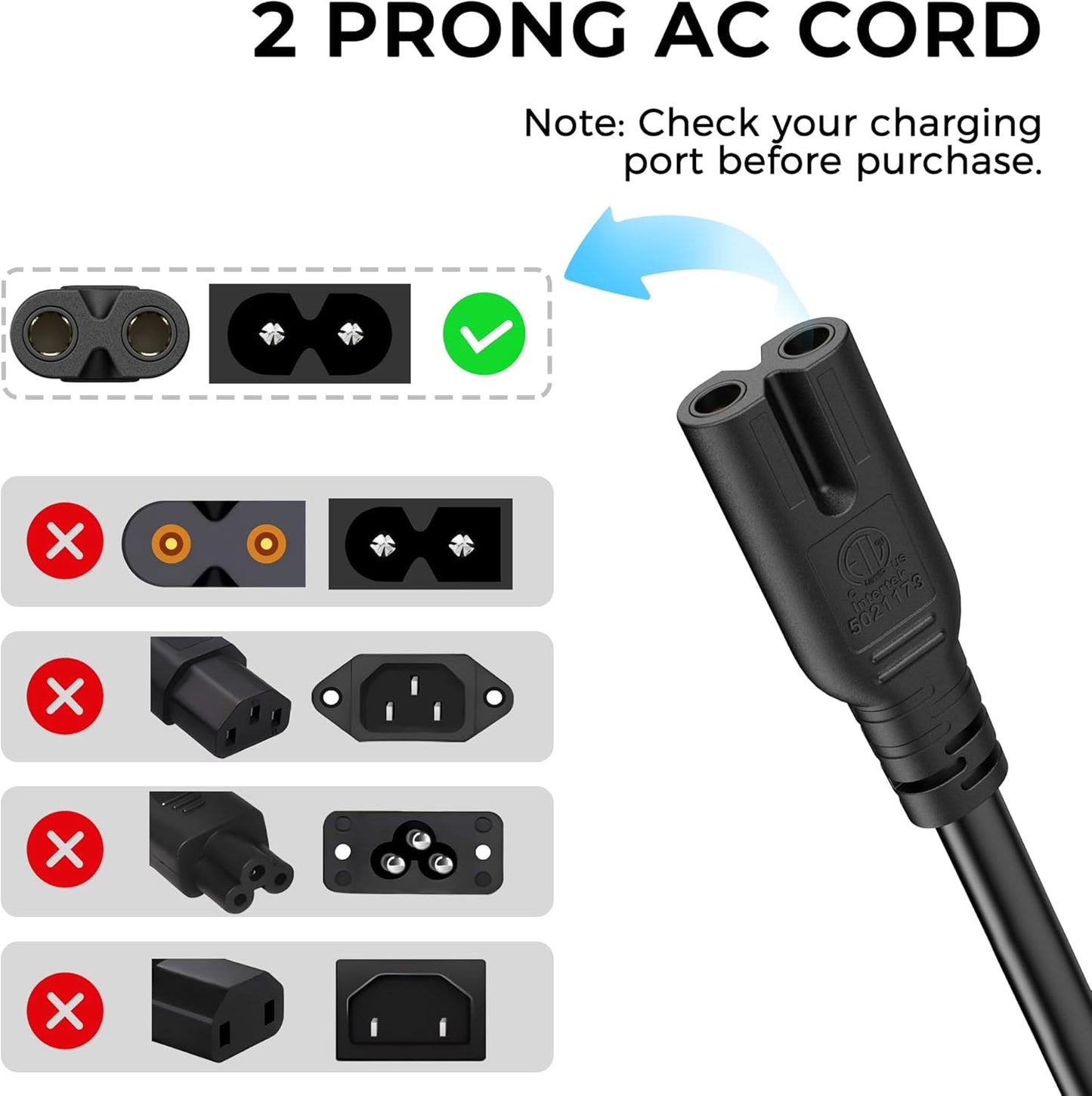 Meliya 5FT PS5/PS4/PS3 2 AC Power Cord for Sony Slim, Xbox Series S/X, Xbox One S/X, TV, Speaker, Printers, Monitor