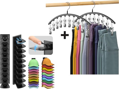 Metal Legging Organizer & Space-Saving Hat Rack - Holds 20 Leggings & 40 Caps | Efficient Storage Solution