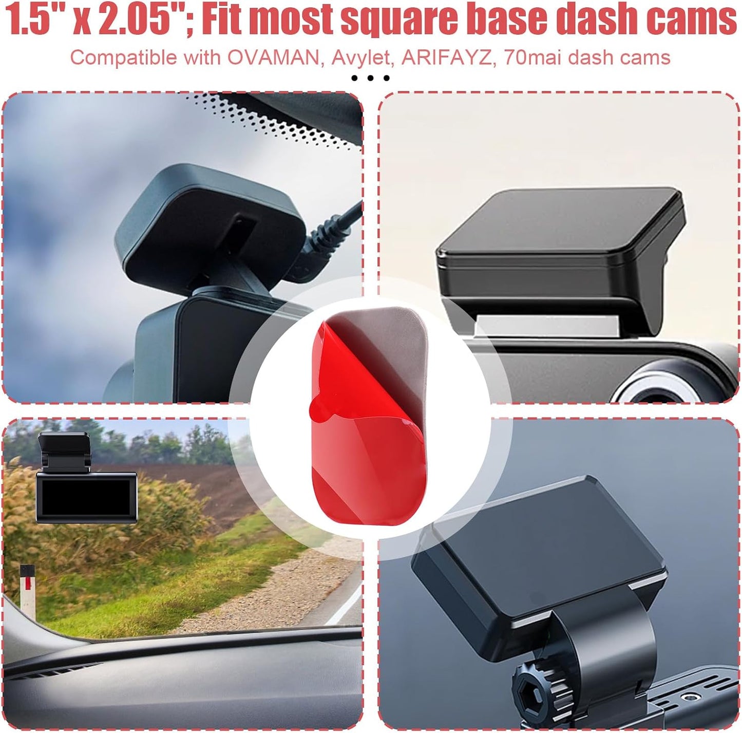 lasuroa 10pcs Dash Cam Adhesive Pad, Heat-Resistant Square Windshield Sticky Pads with Electrostatic Film Double-Sided