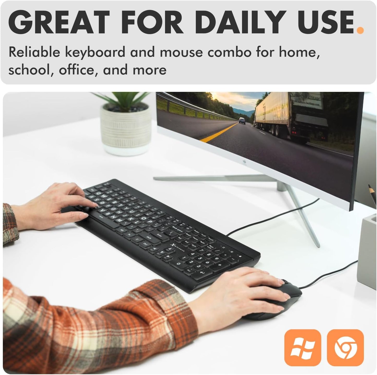 X9 Performance 7 4 Wired Keyboard and Mouse Combo - Large Print Backlit Keys for Seniors, Lighted Computer Keyboard
