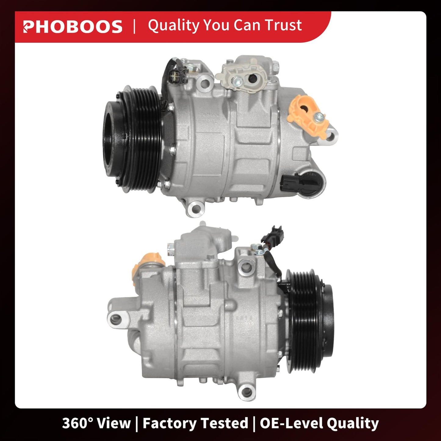 PHOBOOS A/C Compressor with Clutch Compatible with Ford Explorer, Flex, Taurus, Police Interceptor & Lincoln Continental, MKS, MKZ, MKT 2013-2020, 3.5/3.7L, Fast Cooling, Low Noise, Ref.198358