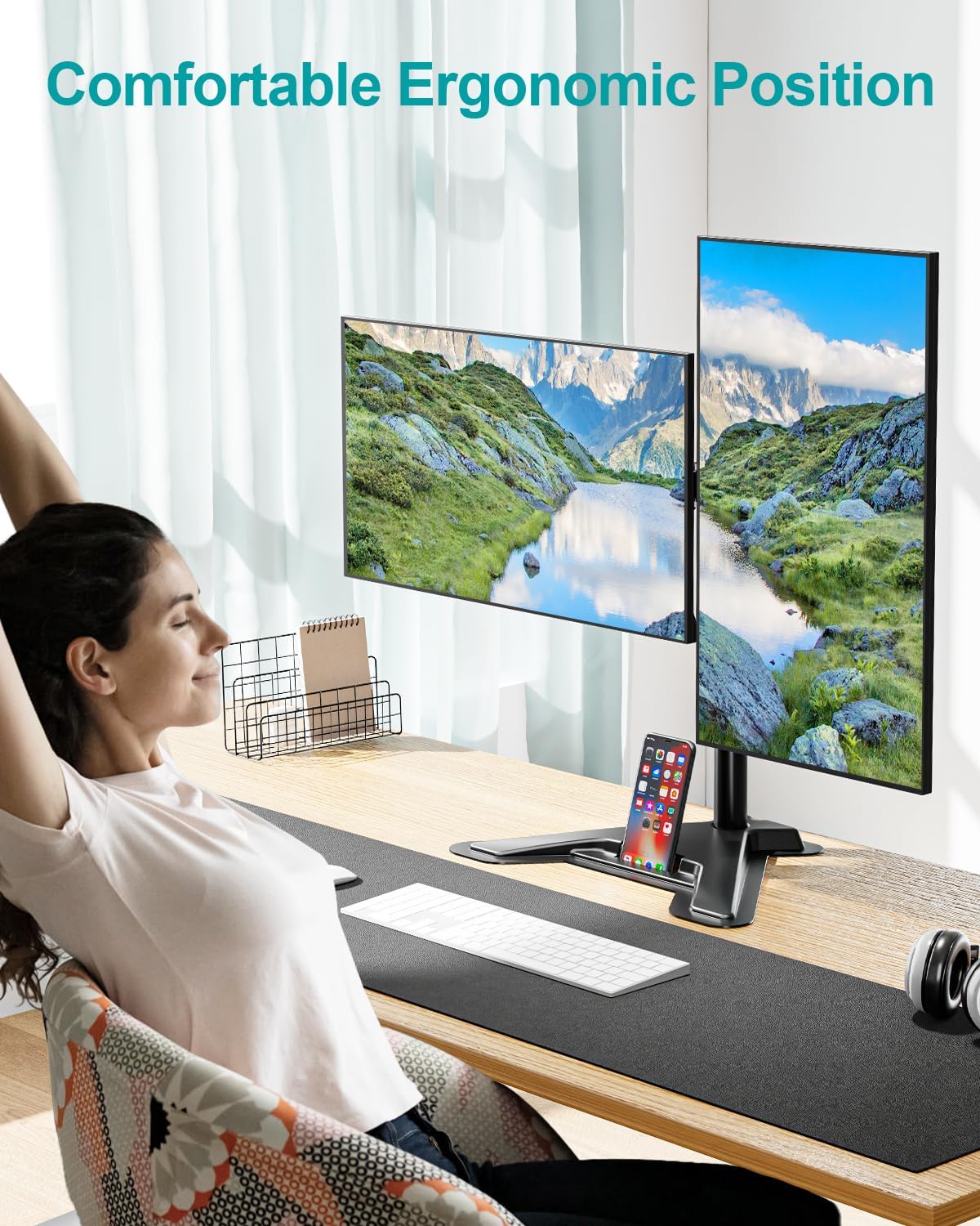 MOUNT PRO 2 27 inches,17.6lbs 75x75 100x100, Dual Monitor Stand, Free-Standing Full Motion Monitor Desk Mount Fits