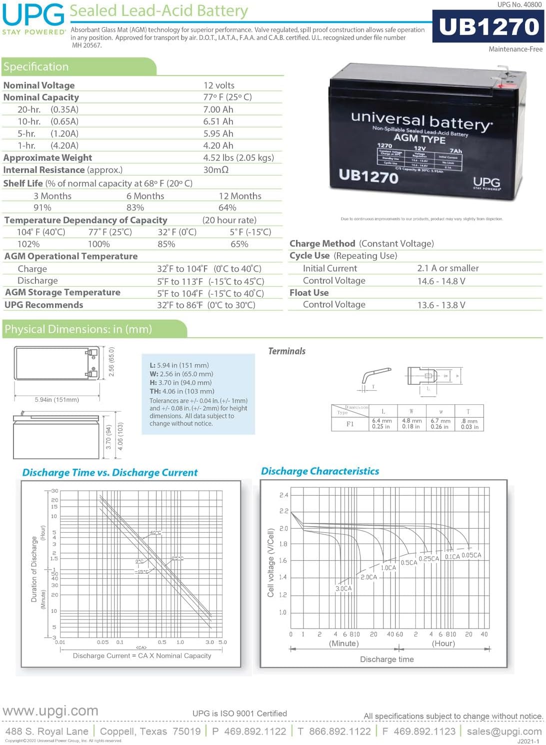 UPG 12V 7.2AH Security Alarm System Battery SLA Security Certified-Electronics