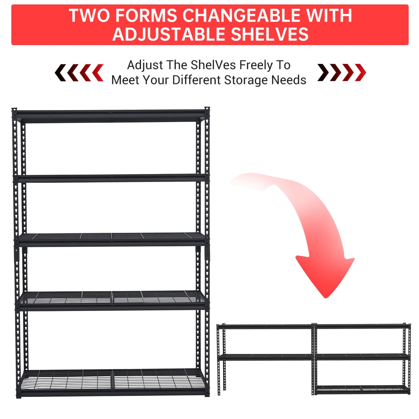Towallmark Heavy Duty Storage Shelves 60 * 24in, 5 Tier Garage Storage Shelving, Adjustable Metal Storage Shelf Unit, Easy Assemble Garage Storage Shelving