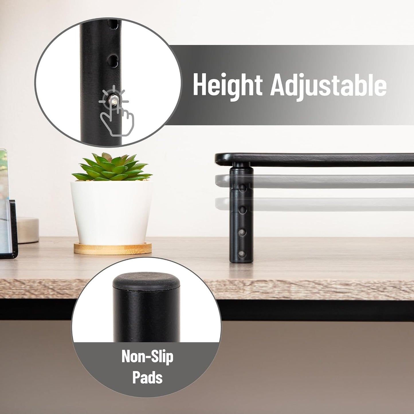 14.5"L 9.25"W 4-5.5"H, Set 2, Mind Reader Monitor Stand, Height Adjustable, Ventilated Laptop Riser, Metal, x x