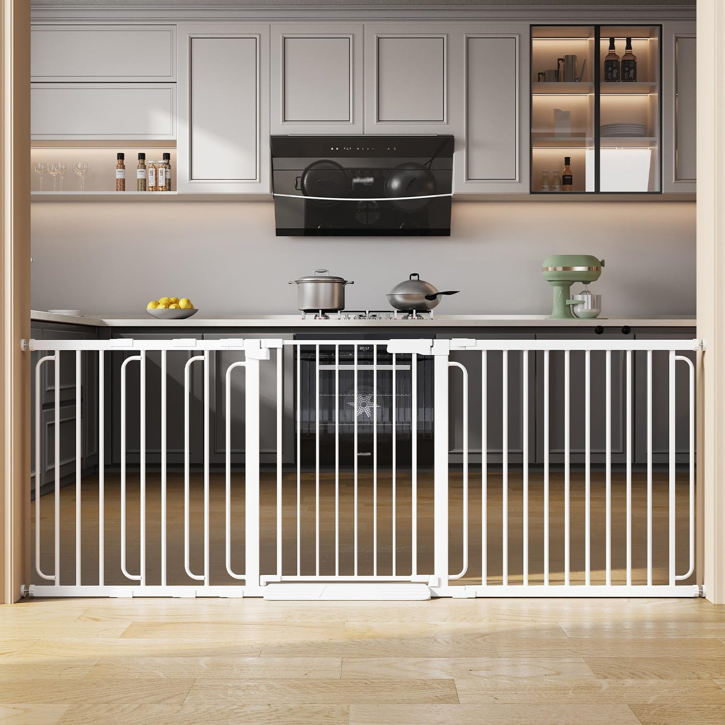 Extra Wide Baby Gate with Door 70-85.7 Inch Pressure Mounted, Auto Close Child Baby Gates for Doorways No Drill, Walk Through Dog Gate Indoor for The House, White