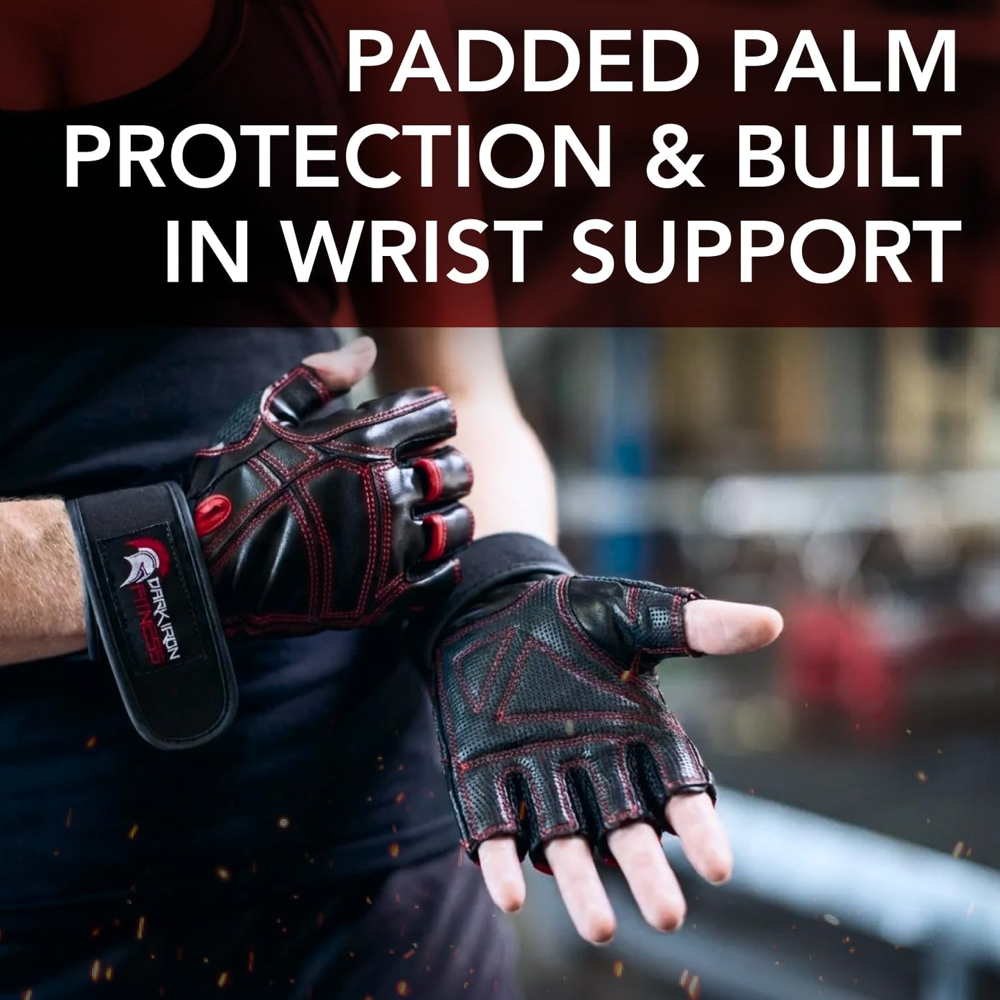 Dark Iron Fitness Genuine Leather Gym Gloves for Men Women, Small Wrist Wrap Support Workout Gloves for Weight Lifting Crossfit Deadlift Barbell Exercise Palm Padding Callus Protection Grips