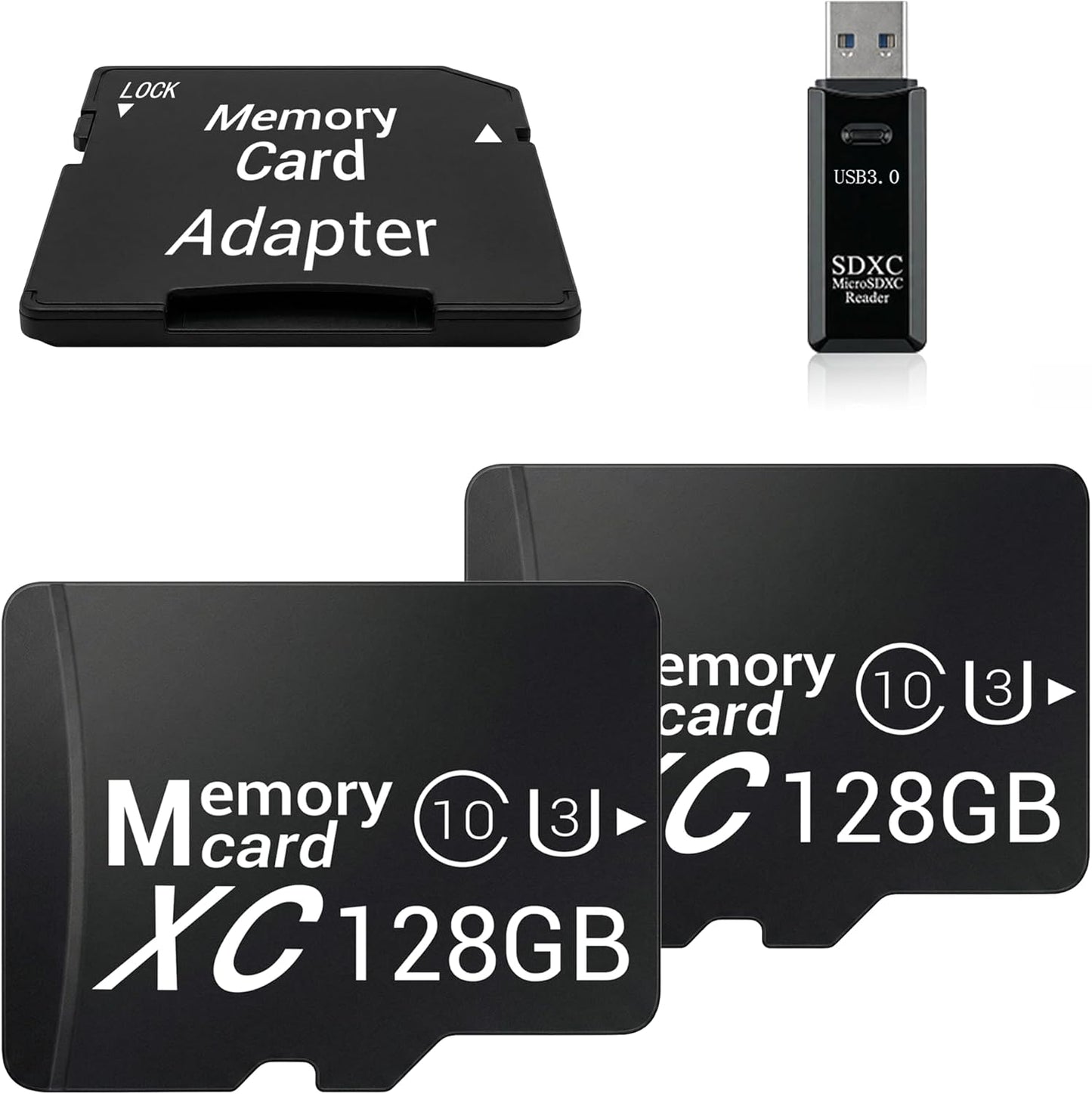 TIDEFORCIX 2-Pack 128GB 1 3.0 V30 Micro SD Cards with USB Reader Kit, Capacity for Front & Rear Dash Cams (Standard