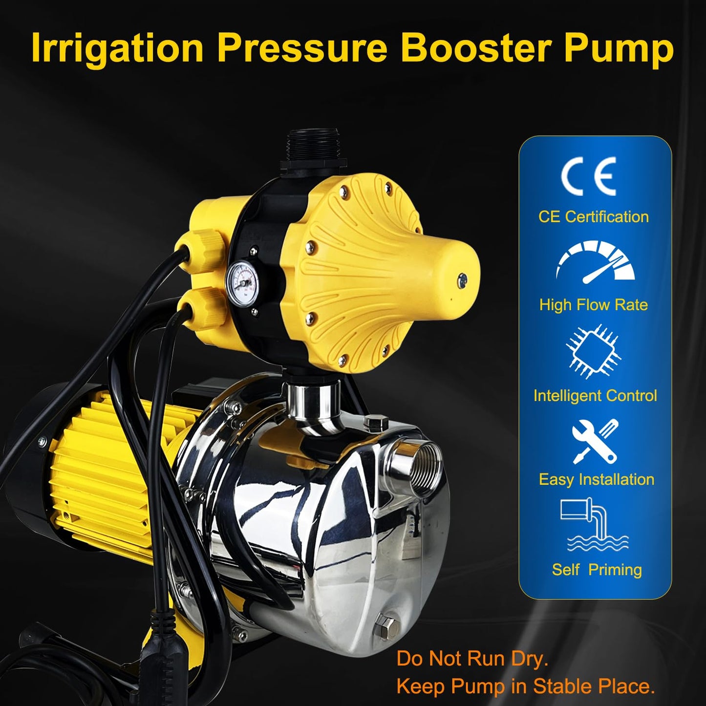 1HP House Water Pressure Booster Pump for Pool,110V Garden Water Transfer Pump with Control Switch for Yard Sprinkler,1080GPH Portable Shallow Well Jet Irrigation Pump for Lawn Shower Pond Draining