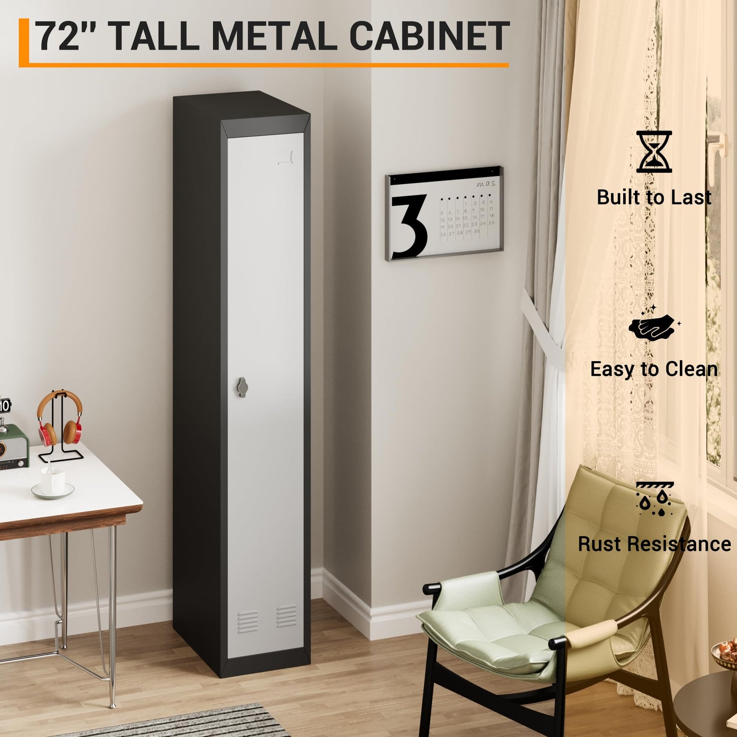 IDEALHOUSE Metal Locker, Metal Storage Cabinet with Shelves and 1 Door, Perfect for Employees and Students, Fits Schools, Garages, Offices, Gyms, and Homes, Easy Assembly, Grey and Black