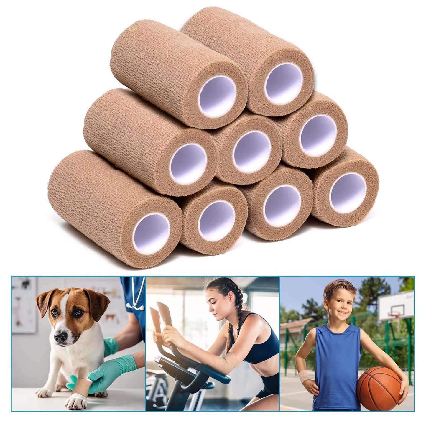Elzrghs Self Adhesive Bandage Wrap, 16 Pack, 4" x5 Yards, Elastic Cohesive Bandage, Stretch Athletic Tap Wrap, Vet Wrap, Skin Color