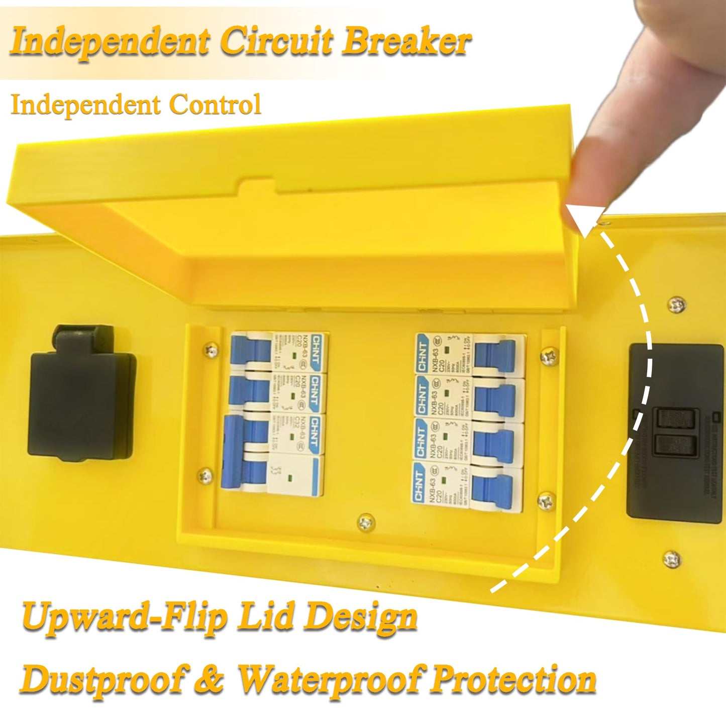 Power Distribution Box,50-Amp,125/250V,Temporary Power Box,Equipped with Individually Controllable Sockets and Circuit Breaker,Ideal for Temporary Power Needs