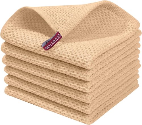 Homaxy Kitchen Dish Cloths - 100% Cotton Waffle Weave, Ultra Soft & Absorbent, 12 x 12 Inches, 6-Pack | Apricot