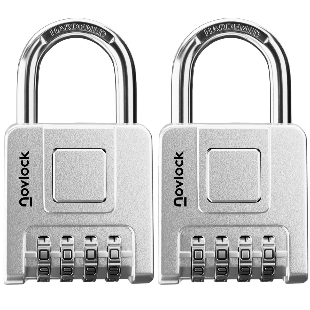 NOVLOCK Combination Locks for Outdoor & Indoor | Heavy Duty, Weatherproof, 4-Digit Security | Padlock for Lockers, Gates, Fences, Sheds, Storage | 2-Pack, Silver