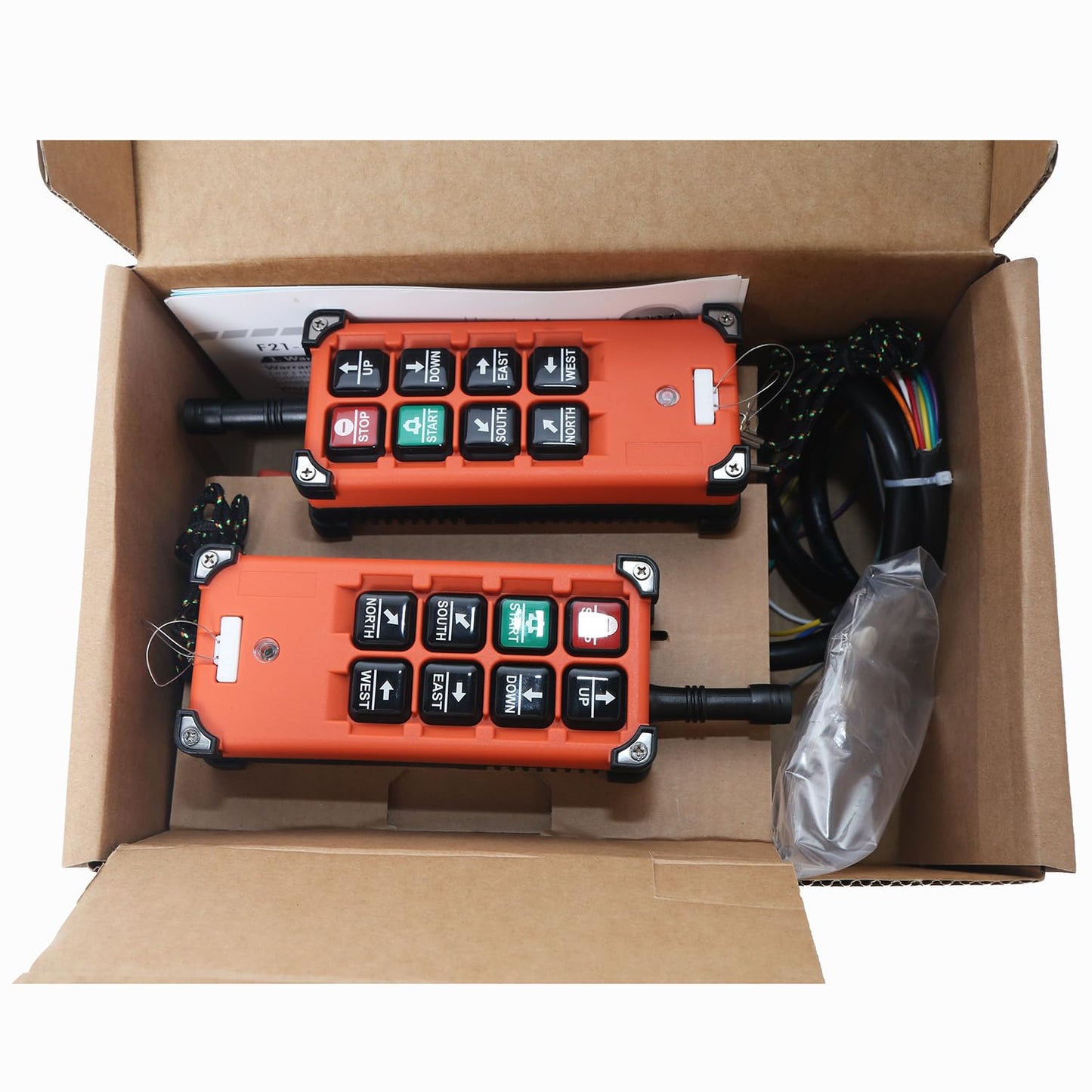 Industrial Wireless Crane Remote Control kit F21-E1B 8 Button 12v 24v Electric Lift Hoist Overhead Tower Bridge Radio Switch Receiver (2 Transmitters + DC 12V Receiver)