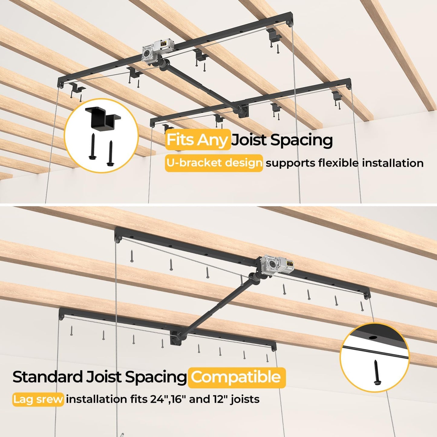 FERO Motorized Overhead Garage Storage Rack with Remote Control, Heavy-Duty Ceiling Mounted Organizer, 4x8 FT Ceiling Storage Lift System, Space-Saving Hanging Garage Shelves, 325 LBS Capacity