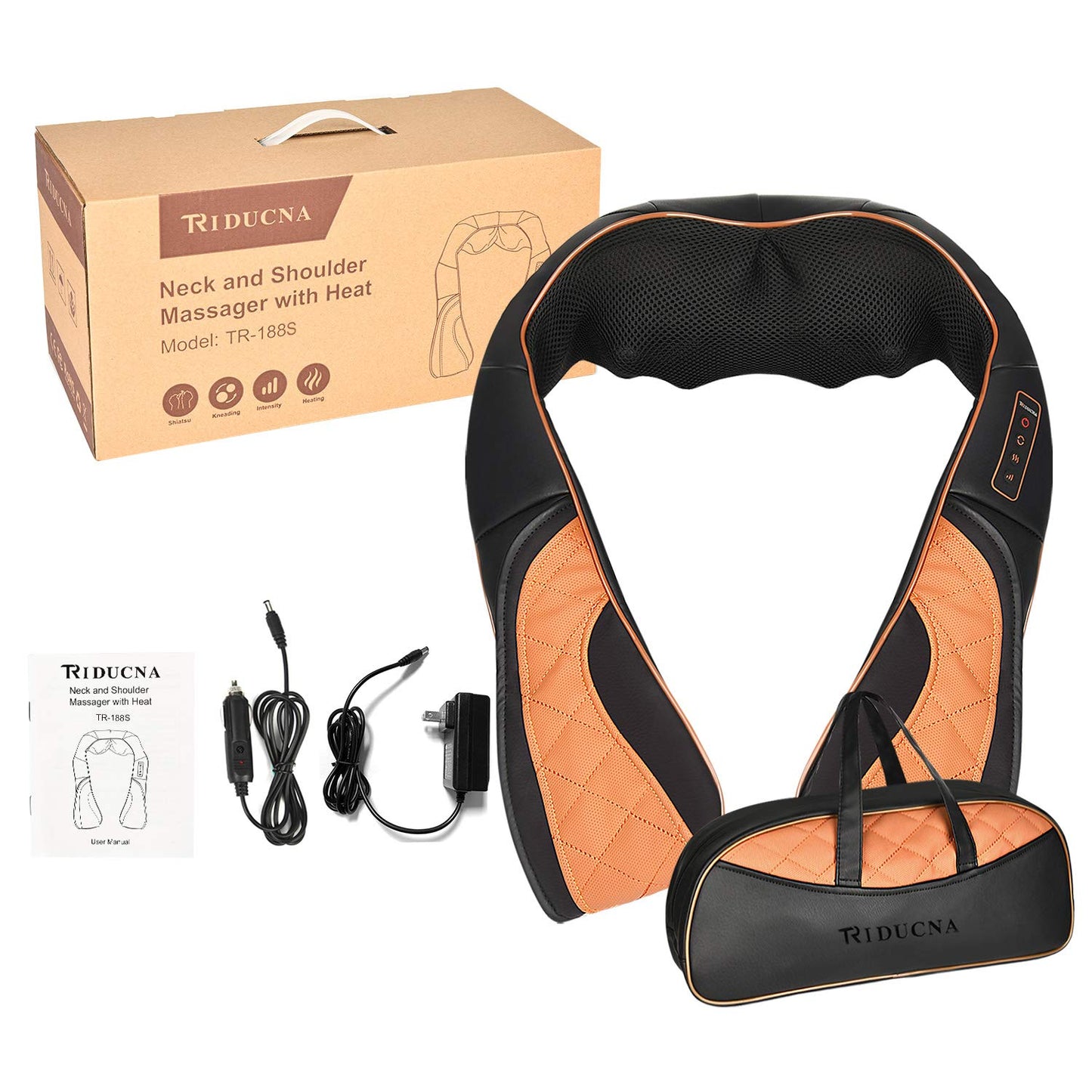 TRIDUCNA Shiatsu Neck Shoulder Back Massager with Heat and Carry Bag - Electric Massage Pillow with Deep Tissue Kneading for Lower Back, Calf, Leg Massage - Use at Home, Office, and Car