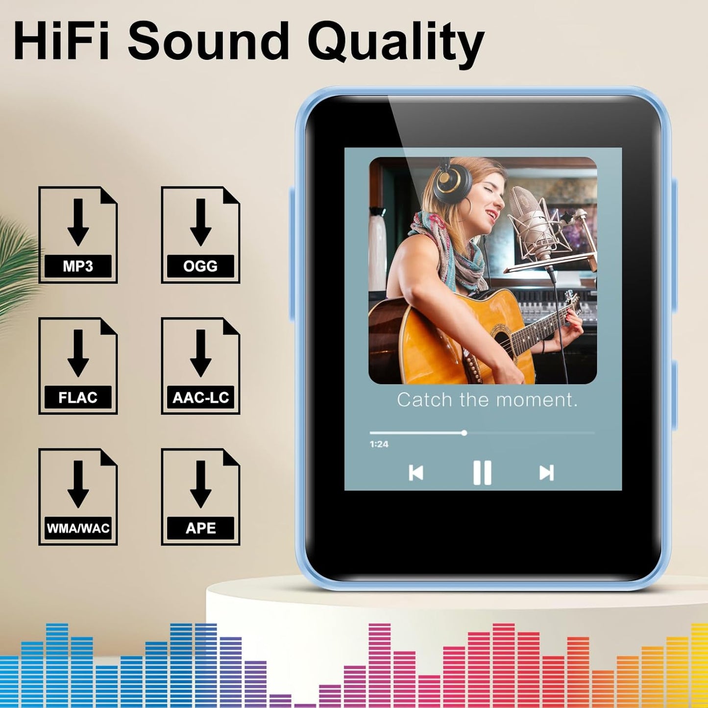 woolynew 32GB MP3 1.8 inch 512GB, Player with Bluetooth, Screen, with FM Radio, Recorder, Portable Sport HiFi Music