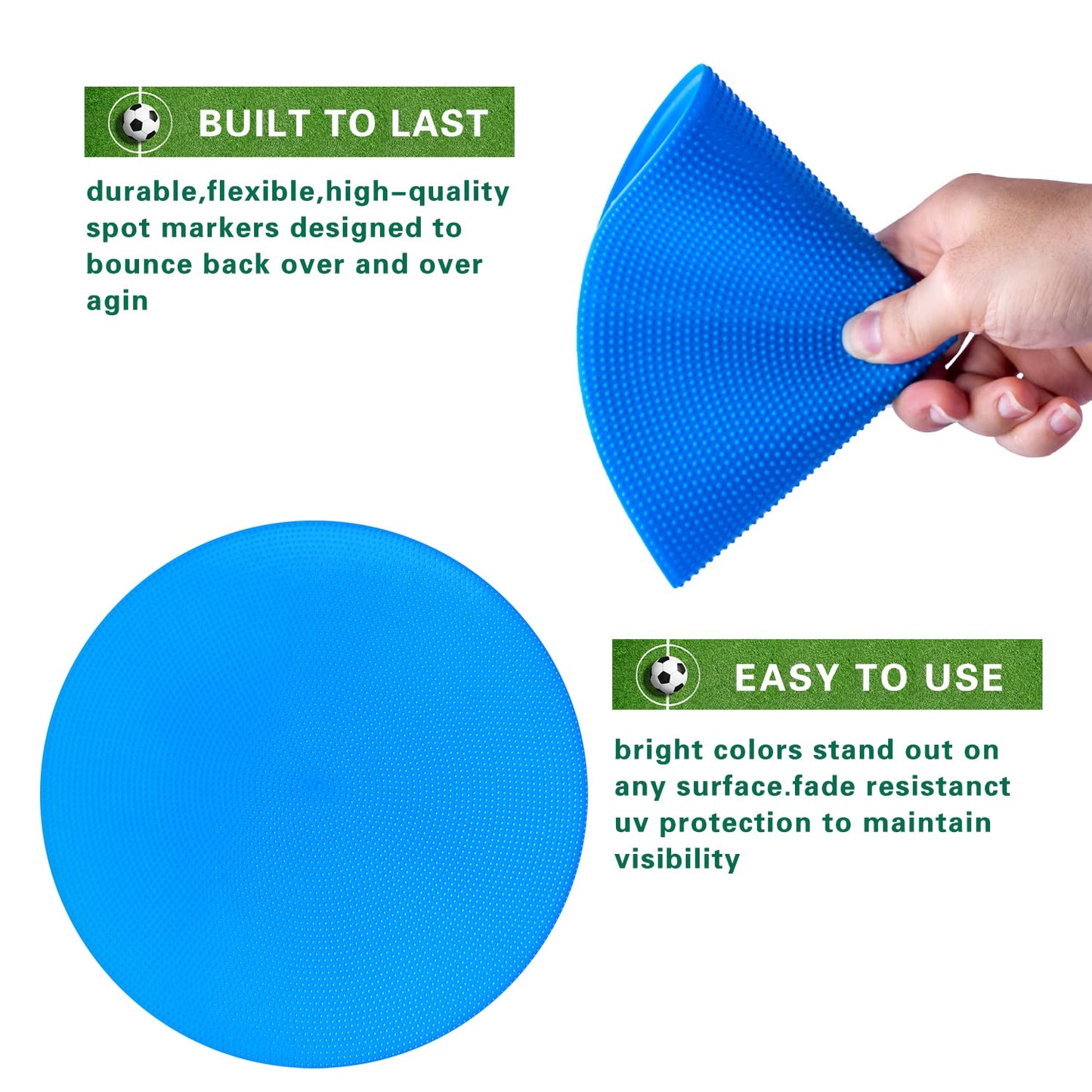 Spot Markers 9 inch 12 Pcs Non-Slip Rubber Agility Markers Flat Field Cones Floor Dots for Football, Soccer, Basketball Training Markers, School Activities, Exercise Drills, Social Distancing Blue