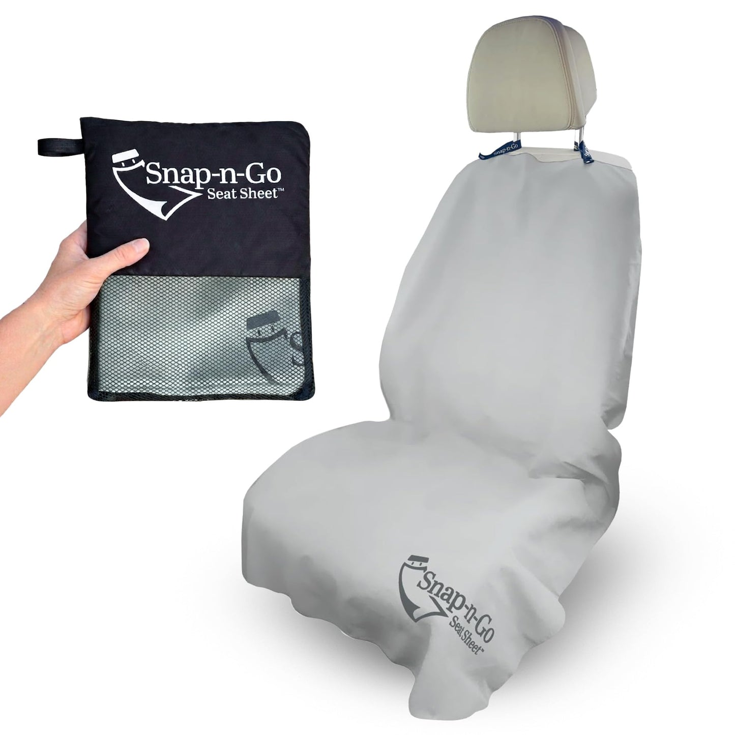 Car Seat Towel Cover After Gym Workout Yoga Pets: Snap-n-Go Seat Sheet™ Universal Fit with Headrest Post Straps, Quick-Dry Washable Sweat Protector for Car, Truck SUV Interior Protection (Light Gray)