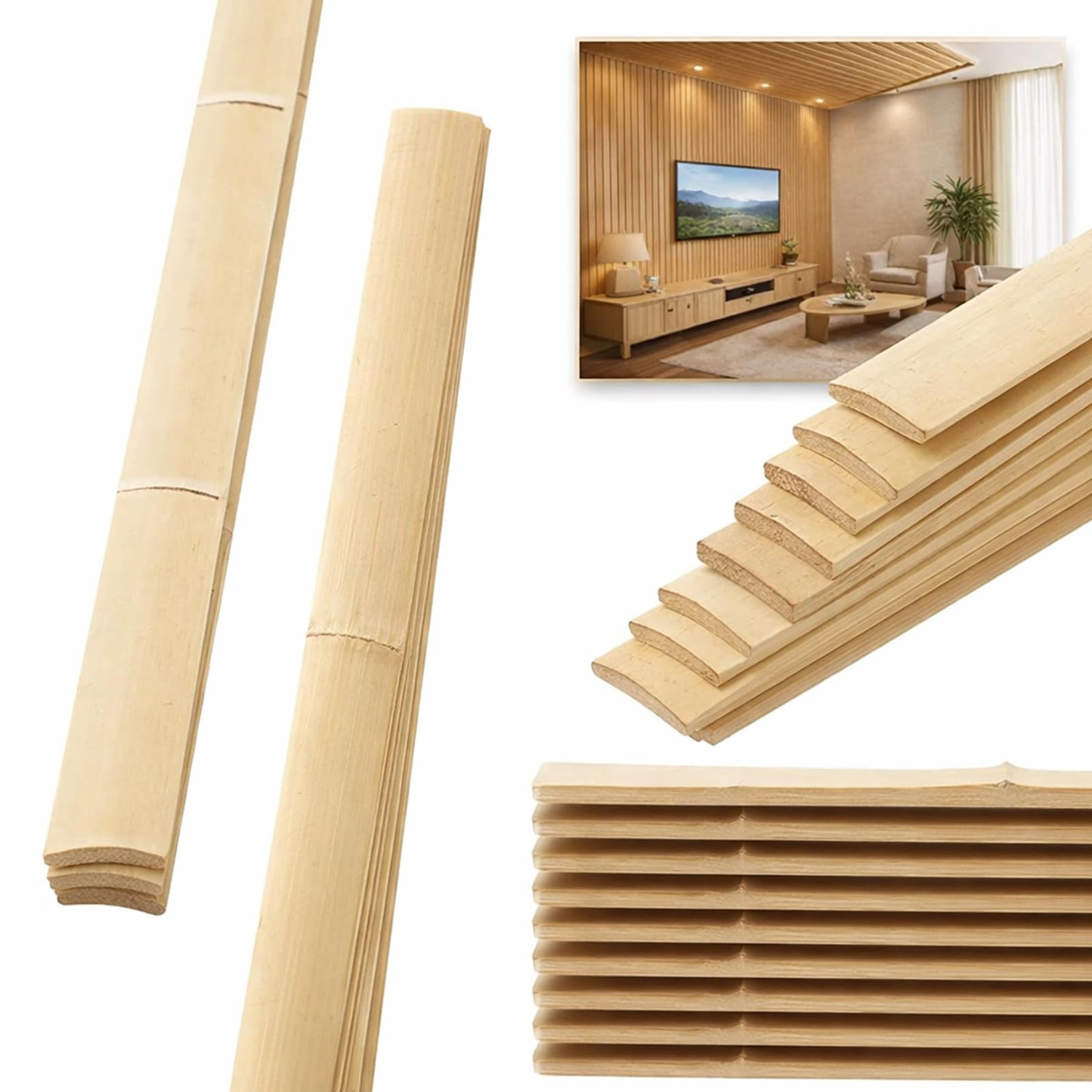Maasechs 24 Pack 6ft Bamboo Slat Wall Panels, Vertical Wood Slat Accent Wall Kit for Modern Interior Decor, DIY Decorative Ceiling Panel System, Light Bamboo Finish, Easy Install