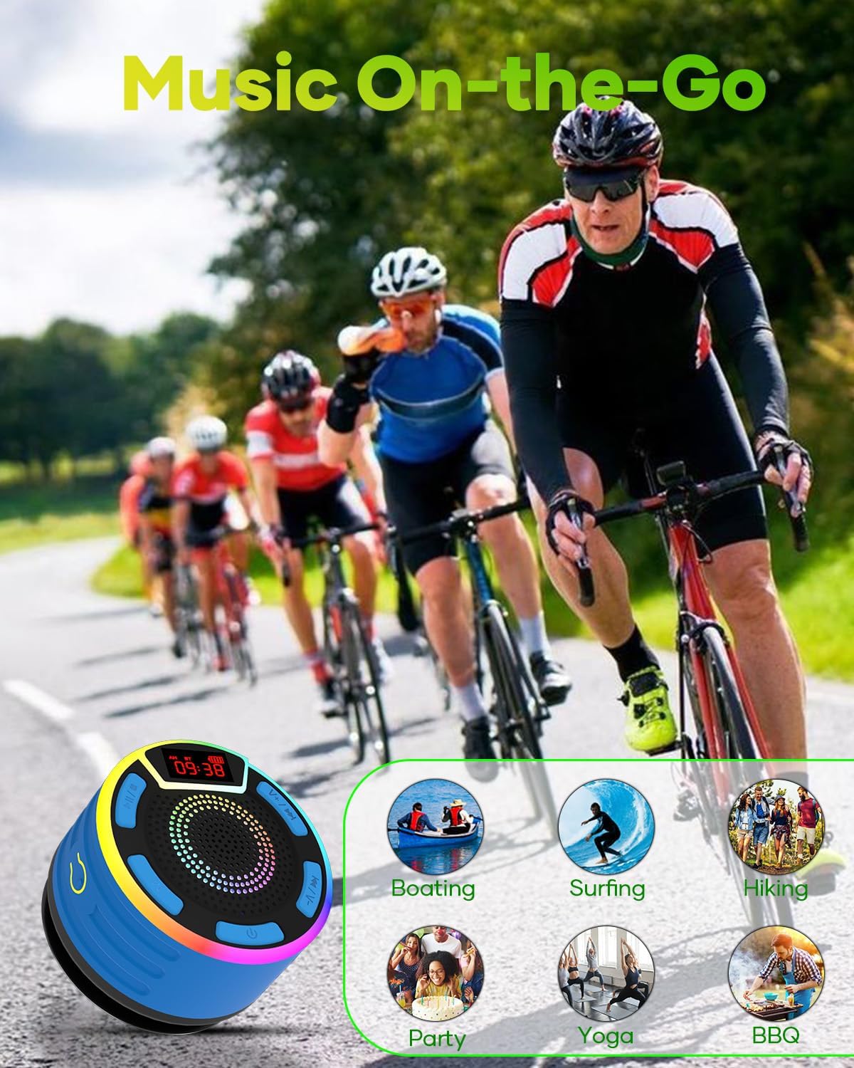 ssouwao IPX7 ssuowao Bluetooth Shower Speaker, Waterproof Portable Speakers with LED Display, FM Radio, Suction Cup