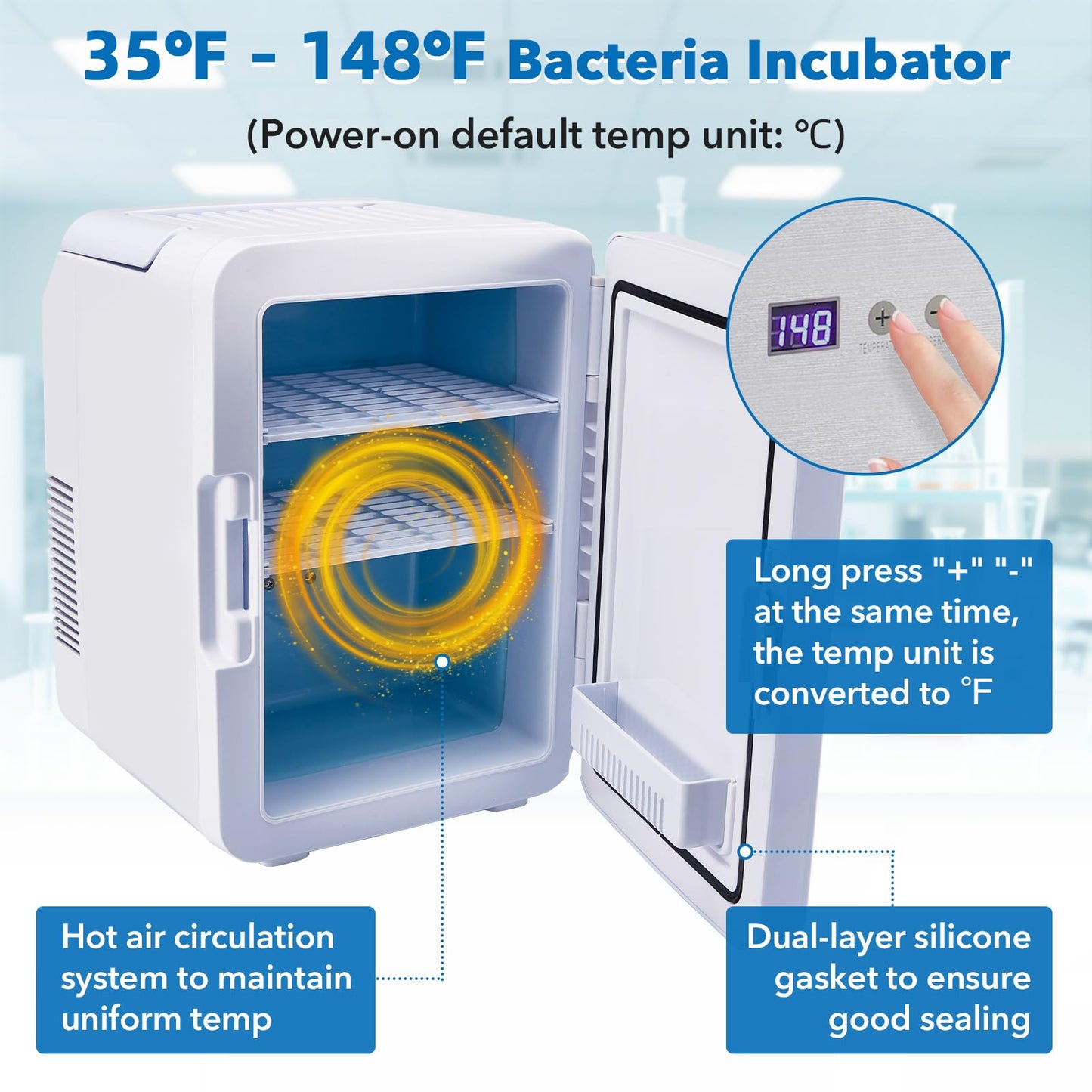 ScitoLAB 10L Incubator, 35-148℉ Bacteria Incubator, Thermostatic Cabinet Incubator for Lab General Purpose, Petri Dishes, Seed, 12V/110V