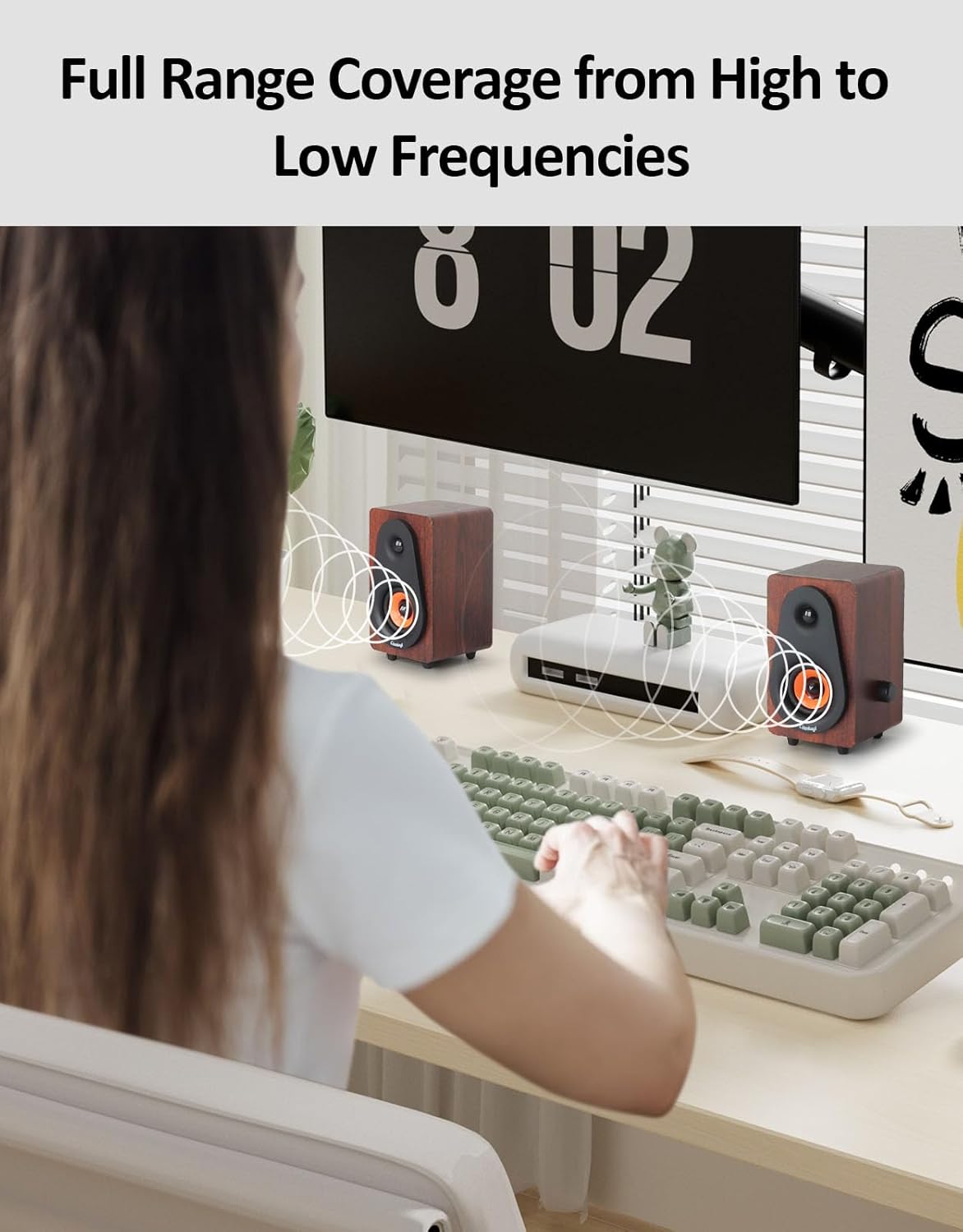 cinnkeyi 12W 2026 USB Computer Speakers Update Wooden Desktop Speakers with Dual Diaphragms, High-Fidelity Stereo