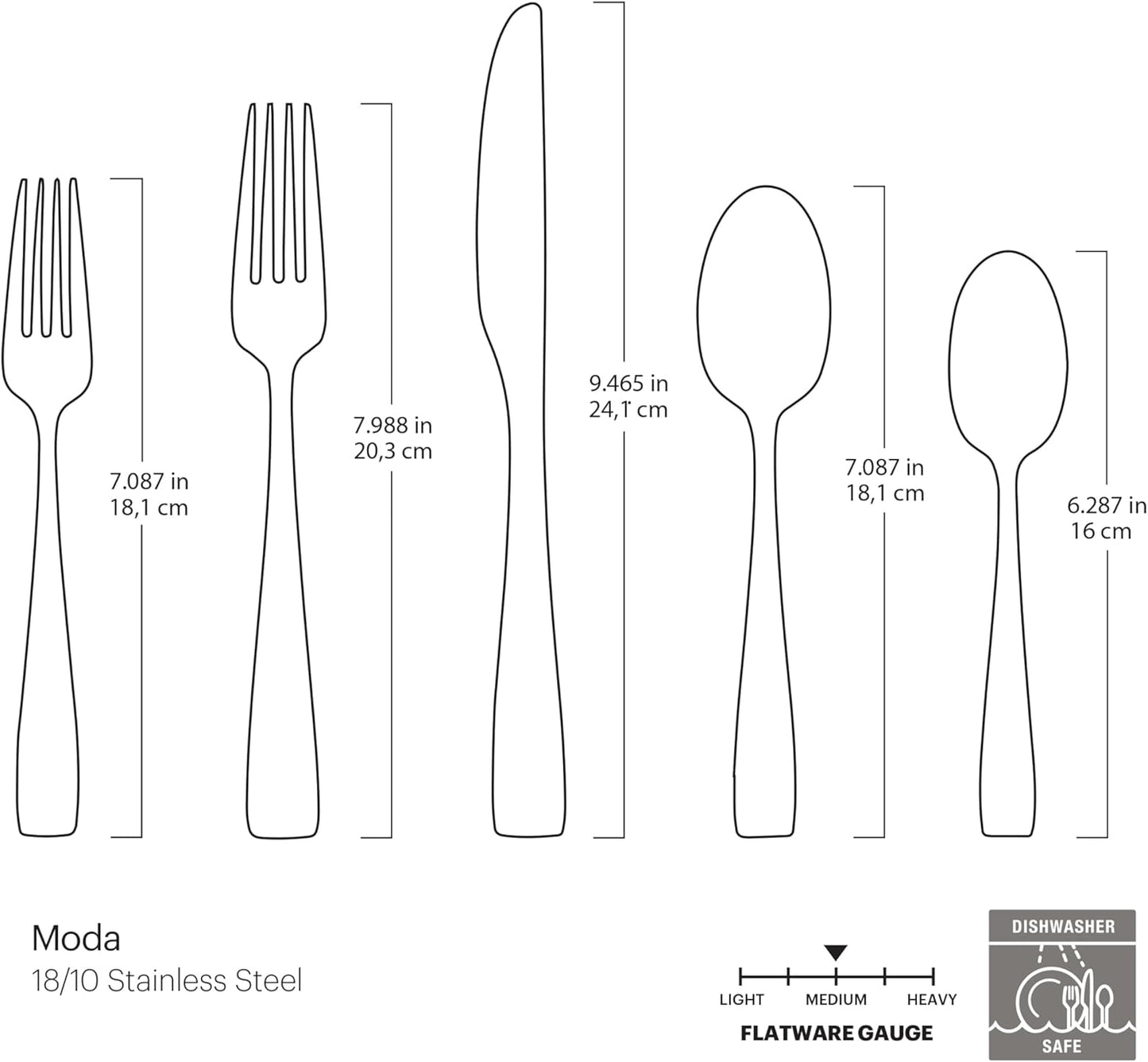 Oneida Moda Mirror 20-Piece Silverware Set - 18/10 Stainless Steel, Dishwasher Safe, Service for 4