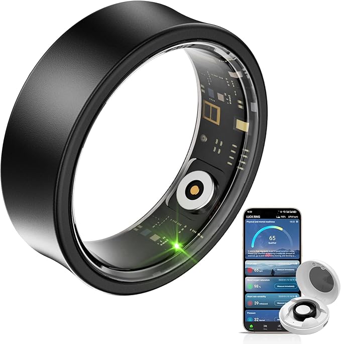 Smart Ring for Women Men, Health Fitness Tracker, 10ATM Waterproof Ring for iOS and Android, No Subscription Fee (Black, 11)