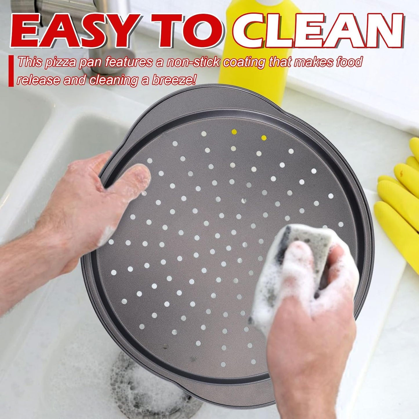 Skiennix Pizza Pan - 13" Round Non-Stick Carbon Steel Trays with Handle | Easy to Clean & Oven Safe (2 Pack)