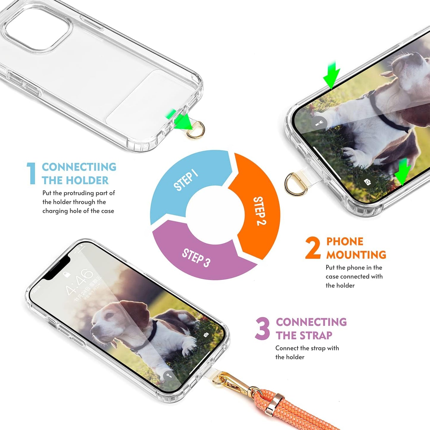 2 2pcs Pads Phone Lanyard Adjustable Crossbody Cell Phone Neck Strap Universal Mobile Phone Wrist Lanyard + Patch