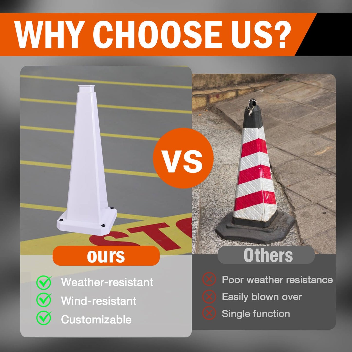 OranclUS 6 Pack 28 Inch Solid White Traffic Cone, High Visibility Durable PVC Safety Cone, Stackable Heavy Duty Traffic Control Cones (6, Solid White, 28inch Blank)