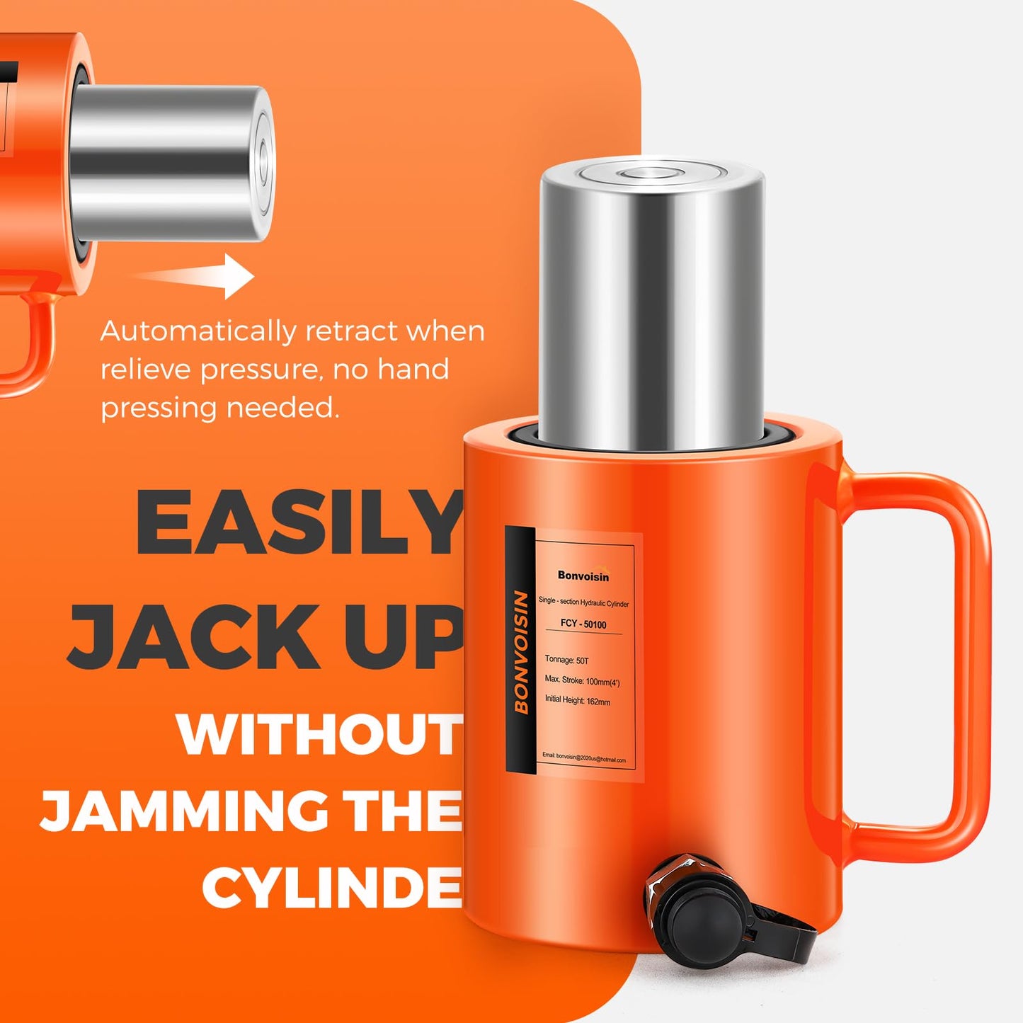 Bonvoisin Hydraulic Ram Cylinder 50T Hydraulic Cylinder Jack Porta Power Ram 4" Stroke Single Acting Lifting Cylinders for Machinery Shipbuilding