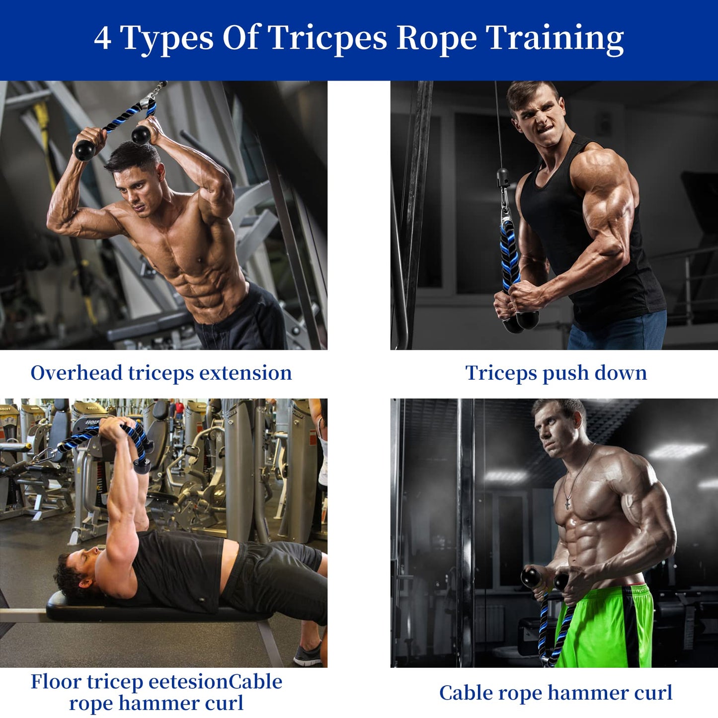 AWEFRANK Deluxe Tricep Rope Pull Down Cable, 27 & 36 Inch Rope Length, Easy to Grip & Non-Slip Cable Attachment for Gym Workout Exercise