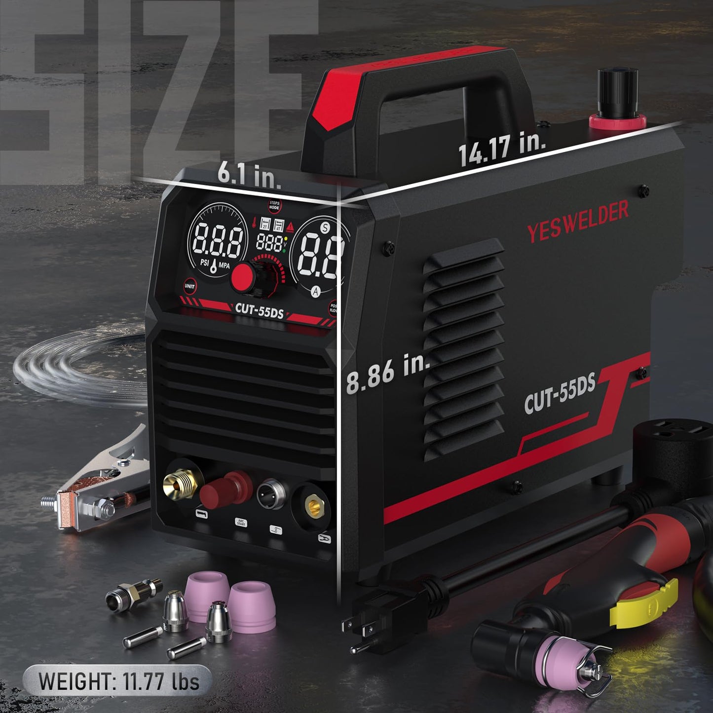YESWELDER CUT-55DS Plasma Cutter, 55Amp Non-Touch Pilot Arc Air Power, Large Digital Display 110/220V Dual Voltage IGBT Inverter Plasma Cutting Machine with ETL Approved