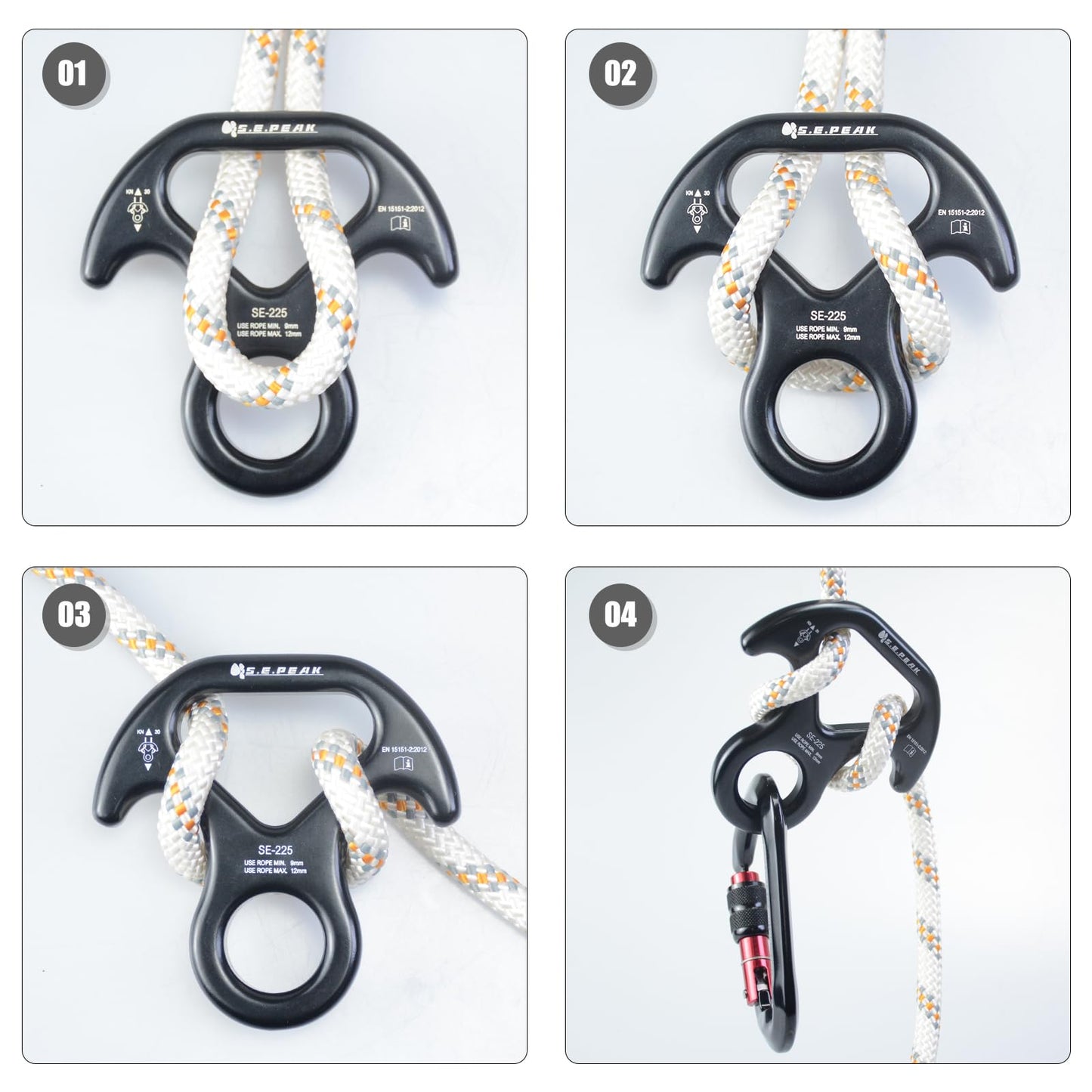 S.E.PEAK 30kN Rescue Figure 8 Descender with Bent-Ear, Rappelling Gear Downhill Equipment Belay Device for Rock Climbing/Aluminum Alloy, Black
