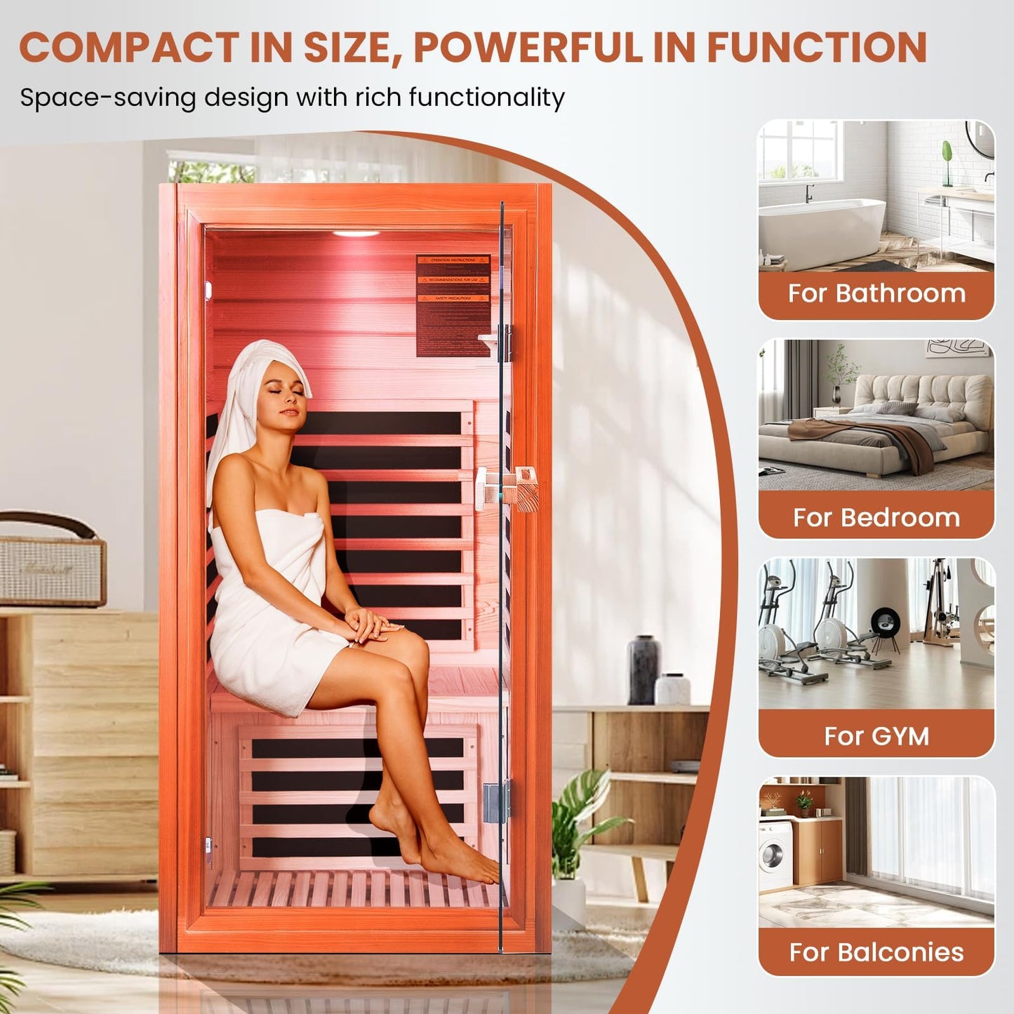 Infrared Sauna, Far Infrared Saunas for Home, Low EMF 1 Person Sauna Indoor Sauna Room Dry Sauna with Bluetooth Speakers 7 Color Light Therapy Fast Heating Easy Assembly 1065W/110V 31.5*31.5*63 IN