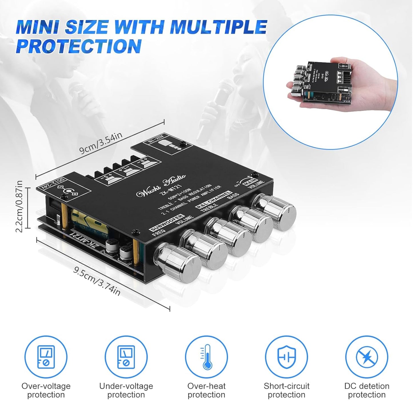 5.0 ZK-MT21 2.1 50W 2 +100W (20-100W, 4-8), 12-24V, Bluetooth Audio Amplifier Board, Channel X Mini Subwoofer Power Amp