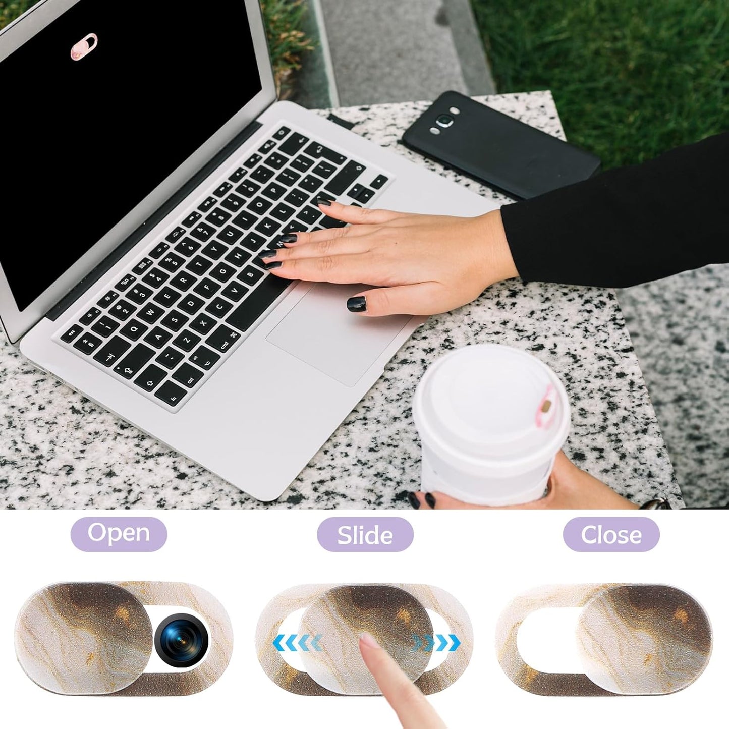 JIYIN 8PCS Laptop Camera Cover Slide, Marble Webcam Cover Slide Phone Camera Cover, Ultra-Thin Computer Camera Cover