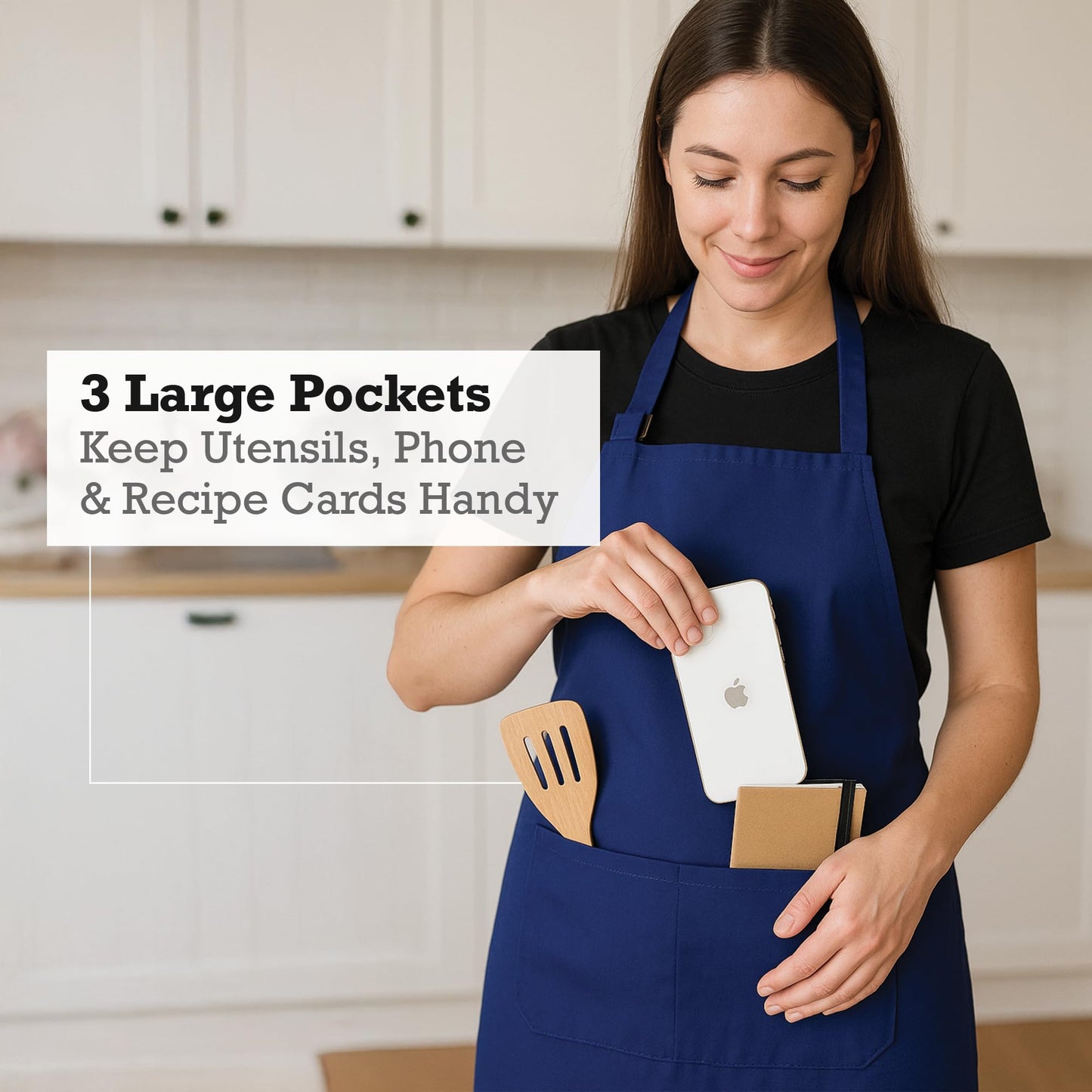 RAJRANG Chef Apron for Women Men with Pockets Cotton Kitchen Cooking Long Aprons Sodalite Blue 35x27 Inches Pack of 5