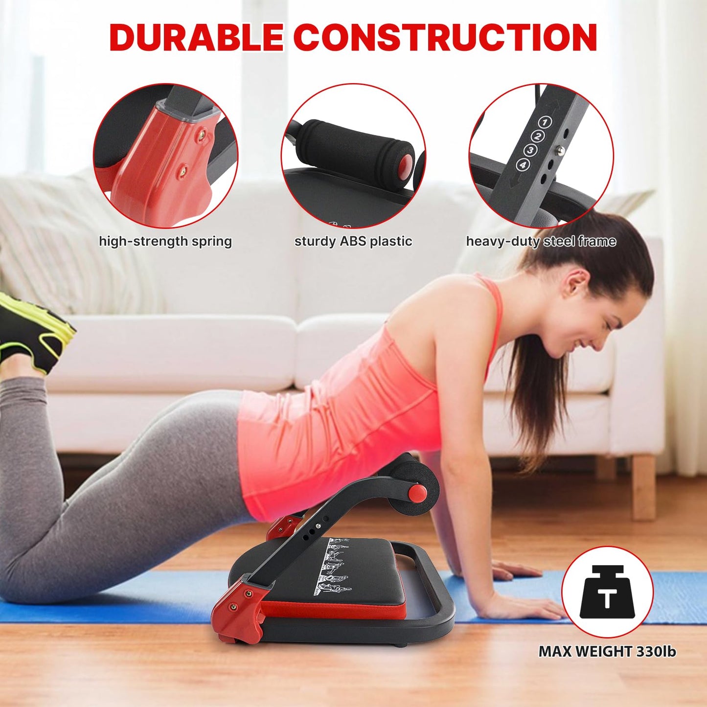 Ab Workout Equipment,Ab machine with Resistance Bands for Stomach Workout,Ab Crunch Machine Sit Up Machine with 4 Adjustable Resistance for Home Exercise,330 LBS Weight Capacity