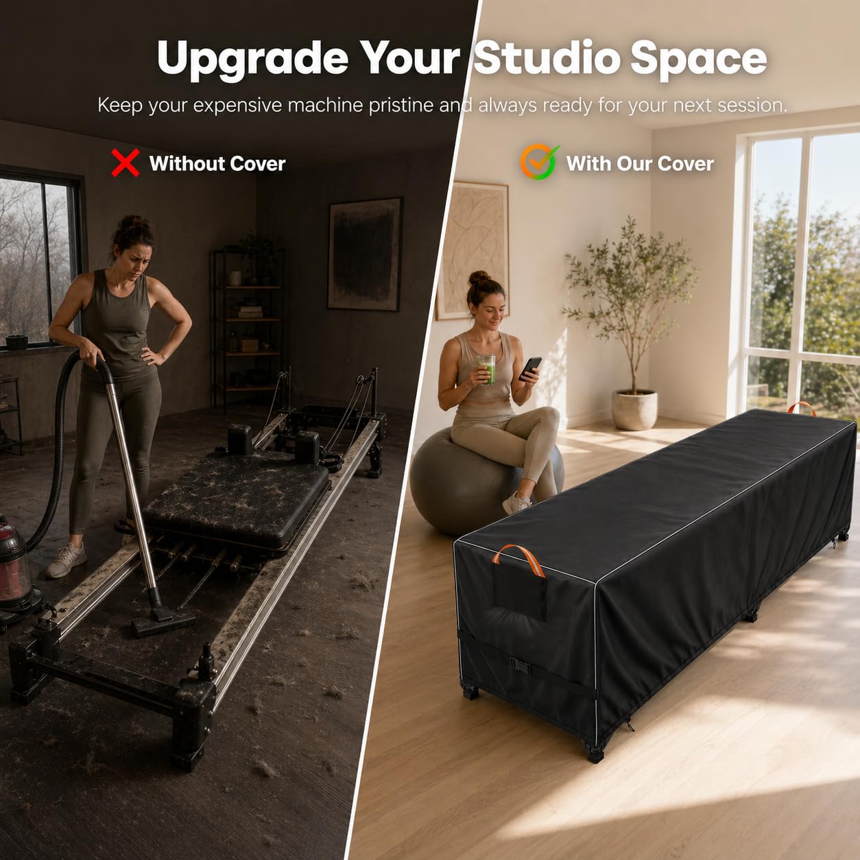 Pilates Reformer Cover, 600D Heavy Duty Waterproof Reformer Protection, Dustproof Pilates Equipment Machine Cover for Home Gym Yoga Studio Indoor Outdoor, Black 101"x31"x23"