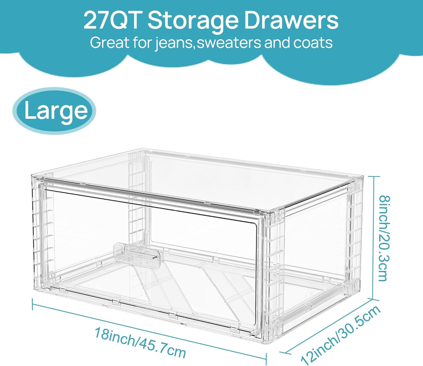 Vtopmart Large Clear Stackable Storage Drawers - 27QT Plastic Closet Bins | Dust-Proof Underbed Organizer for Clothing