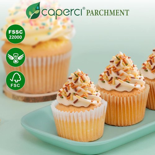 Caperci Mini Cupcake Liners - 400 Pcs White Baking Paper Muffin Liners, Non-Stick & Grease-Proof