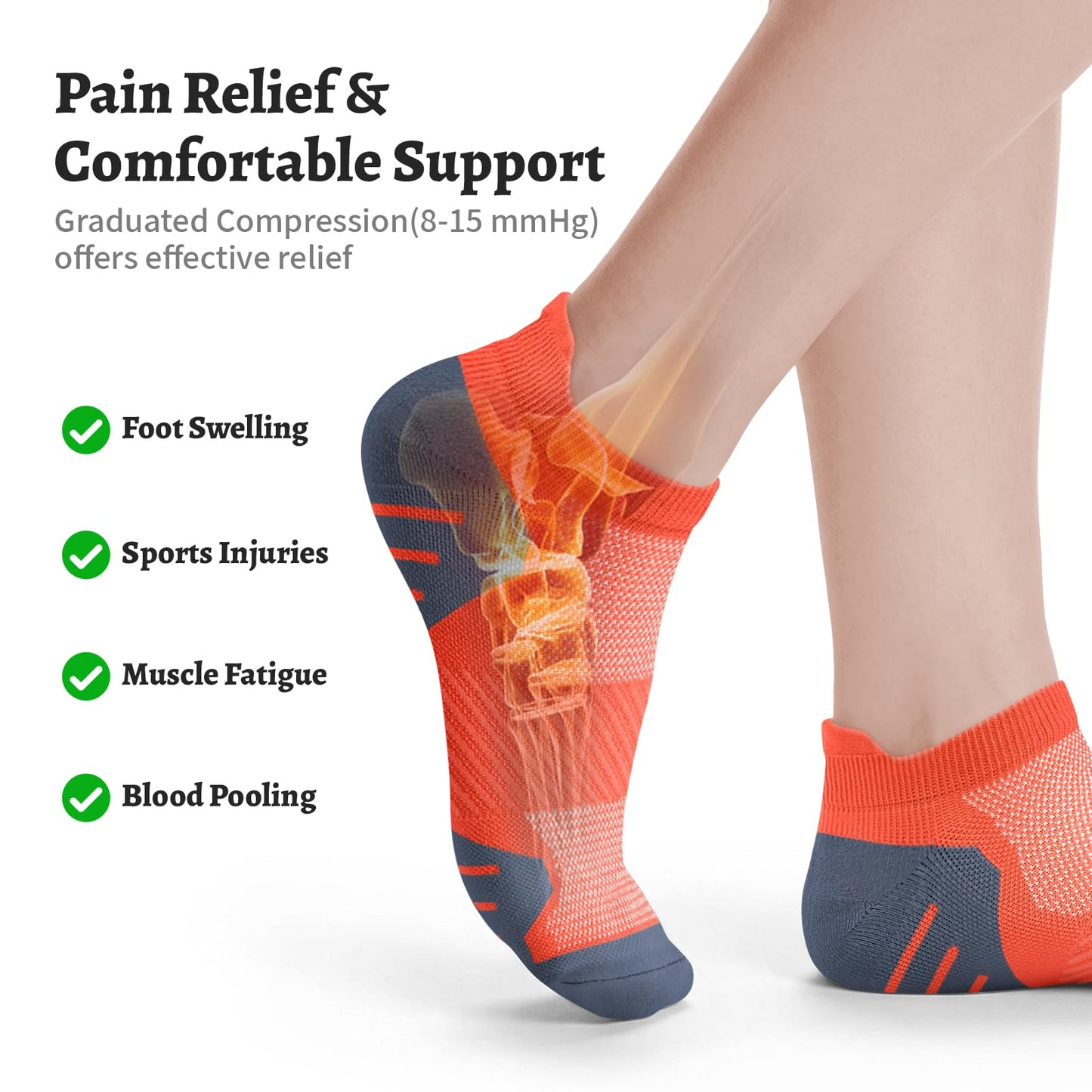PAPLUS 6 Pairs Ankle Compression Socks for Women, Cushioned Running Socks with Arch Support, Low Cut, Targeted Compression