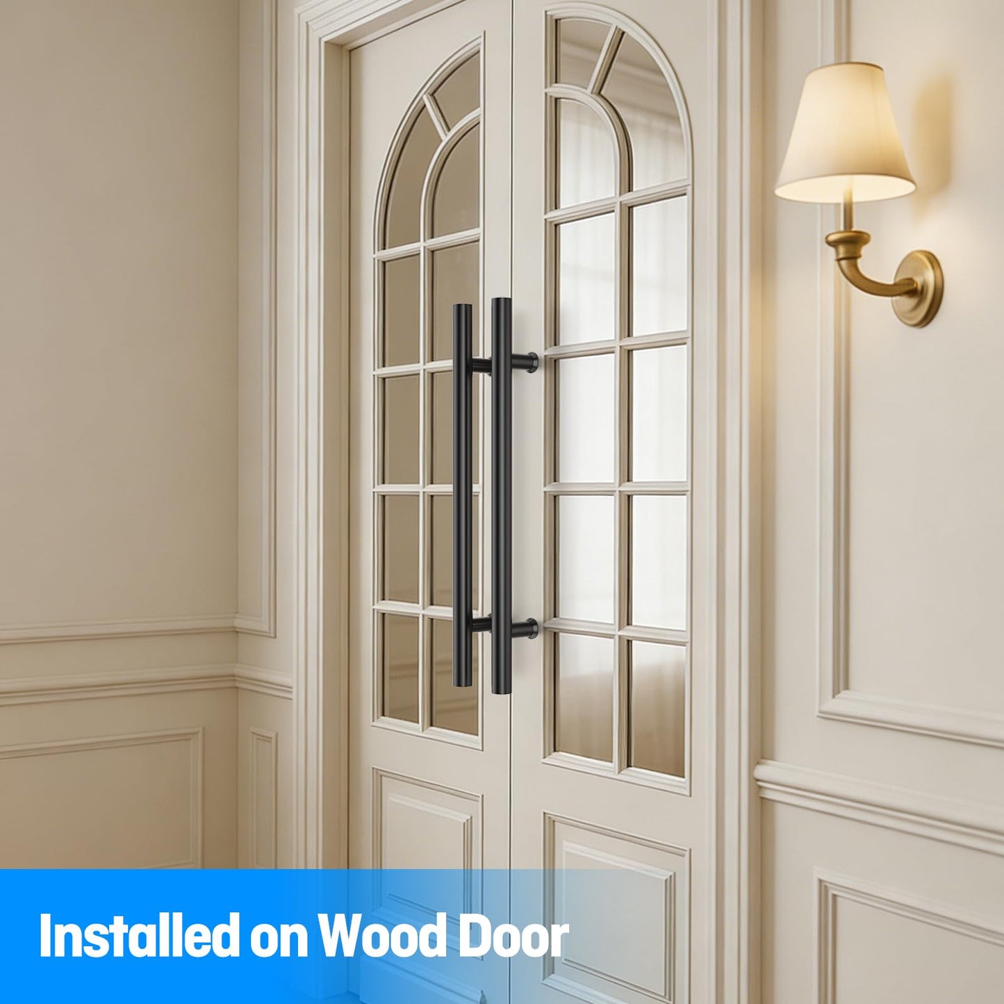 Ranbo 24" Overall Length Anti-Fingerprint Matte Black Back-to-Back Door Pull Handle, 15-3/4" (400 mm) Hole Spacing, 1.2 mm 304 Stainless Steel for Shower Glass, Barn and Wood Doors