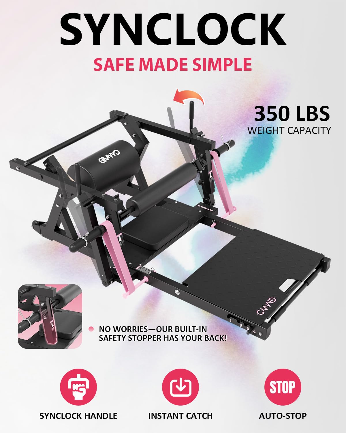 GMWD Hip Thrust Machine, 800 lbs Plate-Loaded Glute Bridge Machine with Weight Holder, Heavy Duty Butt Exercise Equipment for Glute Muscles Building and Butt Shaping, Adjustable Footboard, Pink
