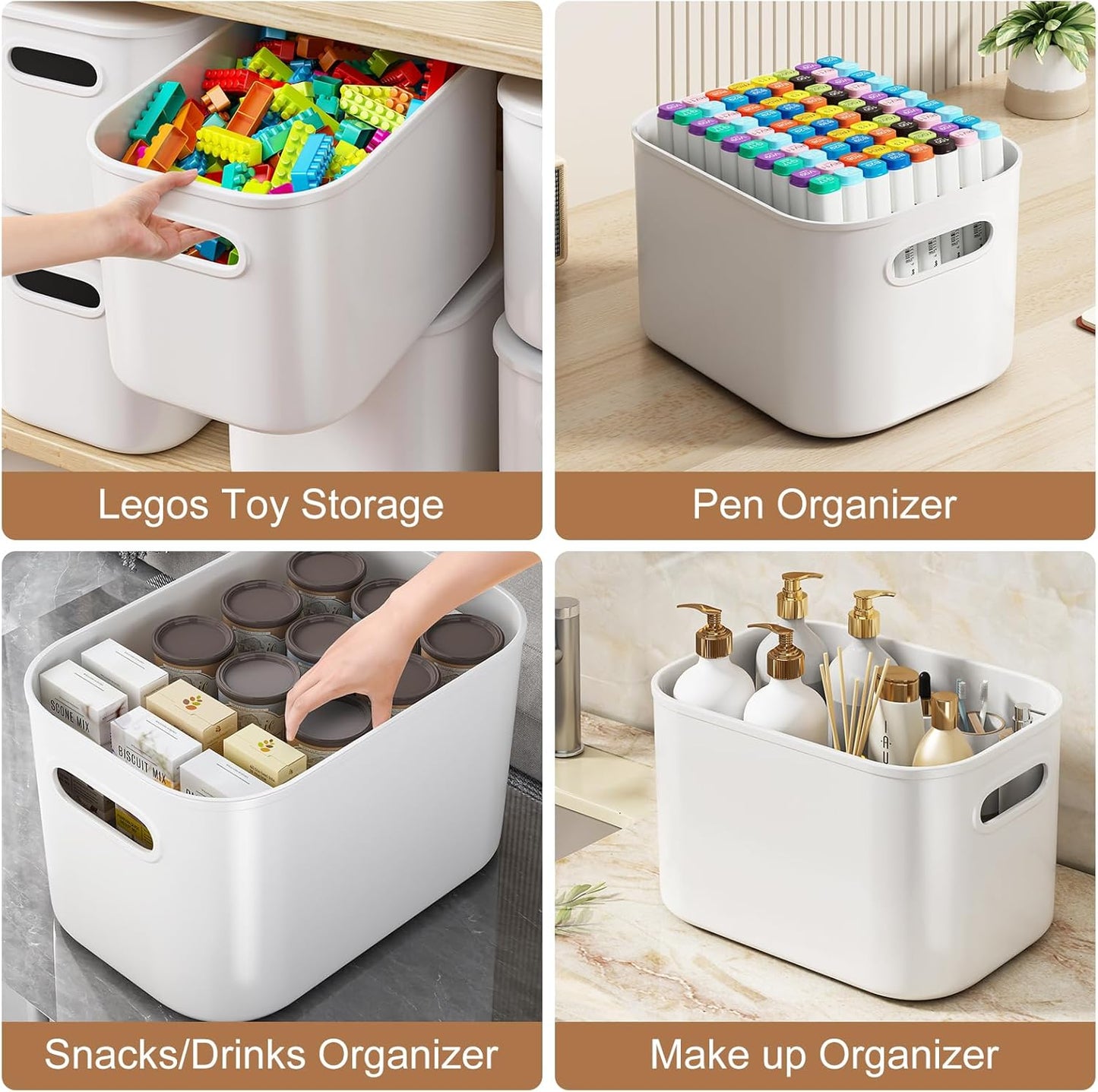 ORGIDOL 8 Pack White Storage Bins - Stackable Containers with Lids for Organizing Crafts & Snacks | 9.85x6.9x5.7 Inch